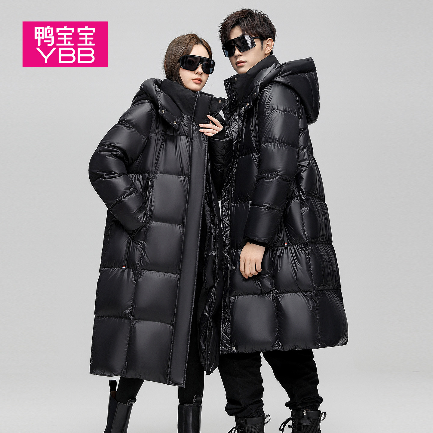 女士加厚连帽长款鸭绒外套