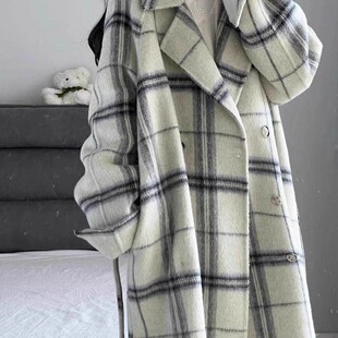 高级感格子毛呢大衣女中长款2025新款韩系秋冬小个子宽松呢子外套