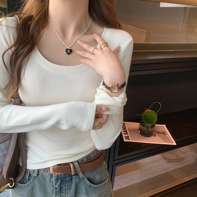 白色打底衫女2025新款秋冬圆领内
