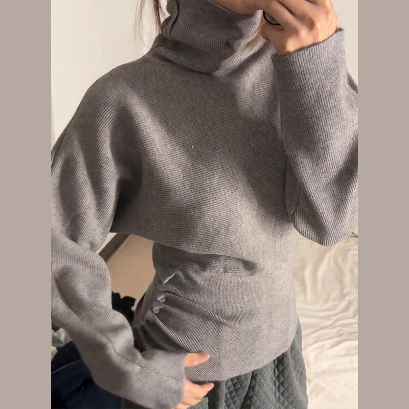 灰色高领修身收腰针织毛衣上衣2025新款内搭打底衫女春秋季可外穿