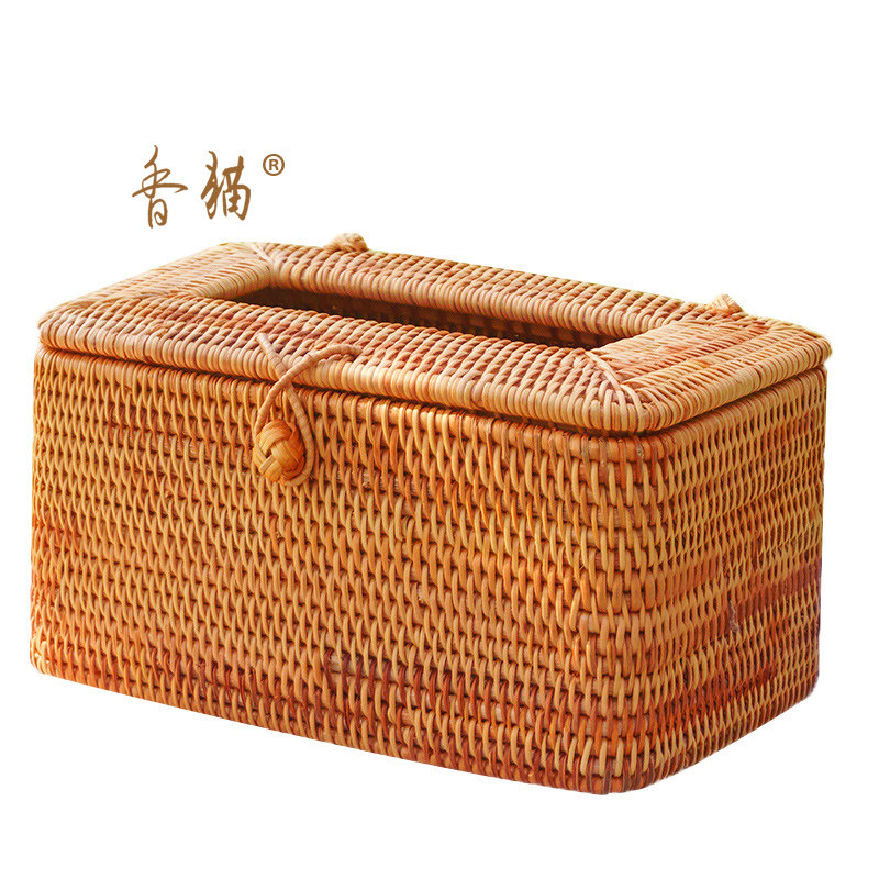 越南藤编纸巾盒抽纸盒纸巾收纳盒秋藤编织卷纸筒餐纸盒民宿田园风