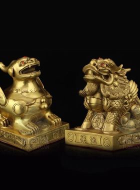 福善缘貔貅摆件一对公母貔貅黄铜铸造皮丘家居客厅店铺装饰品