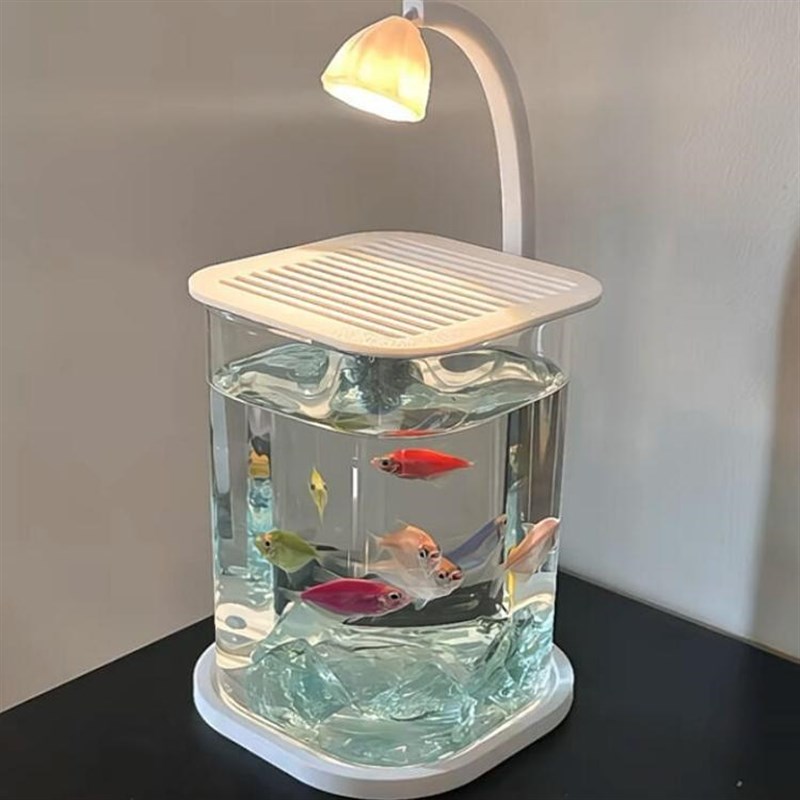 鱼缸斗鱼专用超白小型懒人玻璃缸客厅创意桌面摆件观赏灯