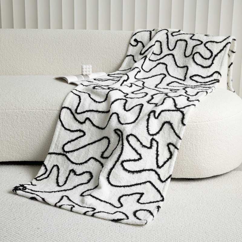 现简约绒黑白几何沙发盖毯样板间床旗酒店床尾巾床盖