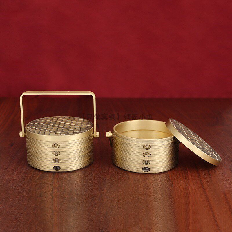 黄铜小蒸笼摆件蒸蒸日上收纳盒精美高档乔迁新居搬家礼物实用