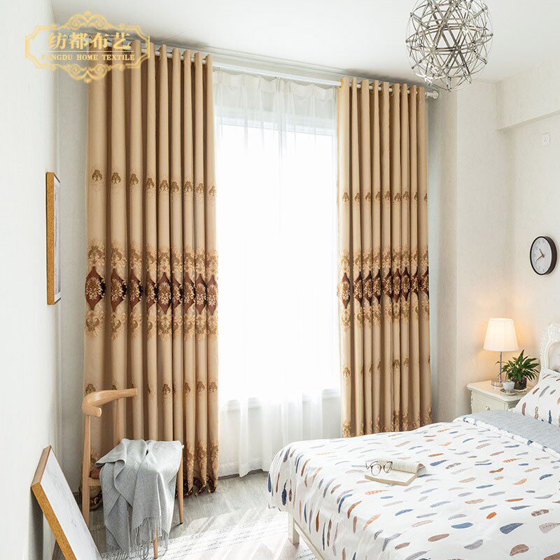 布纱隔体双层窗帘成品高遮光一热纯色欧式绣花纱定制客厅卧室布艺