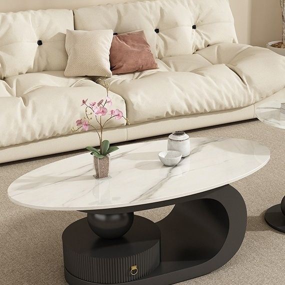 轻奢岩板茶几客厅家用小户型椭圆形茶台简约意式茶桌沙发边几组合