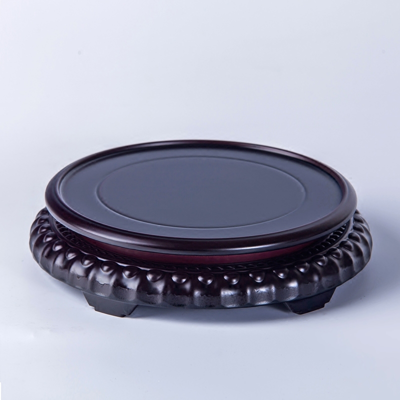 旋转竹木质陶瓷鱼缸花盆花瓶奇石头酒坛木托盘架防水底座