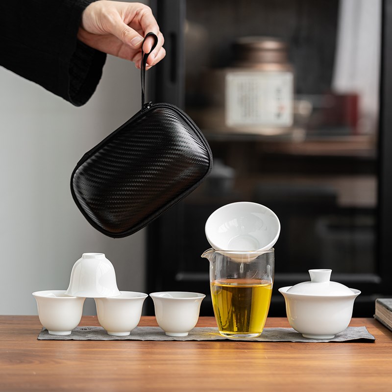 德化白瓷旅行茶具户外快客杯野外露营泡茶碗茶具礼品定制