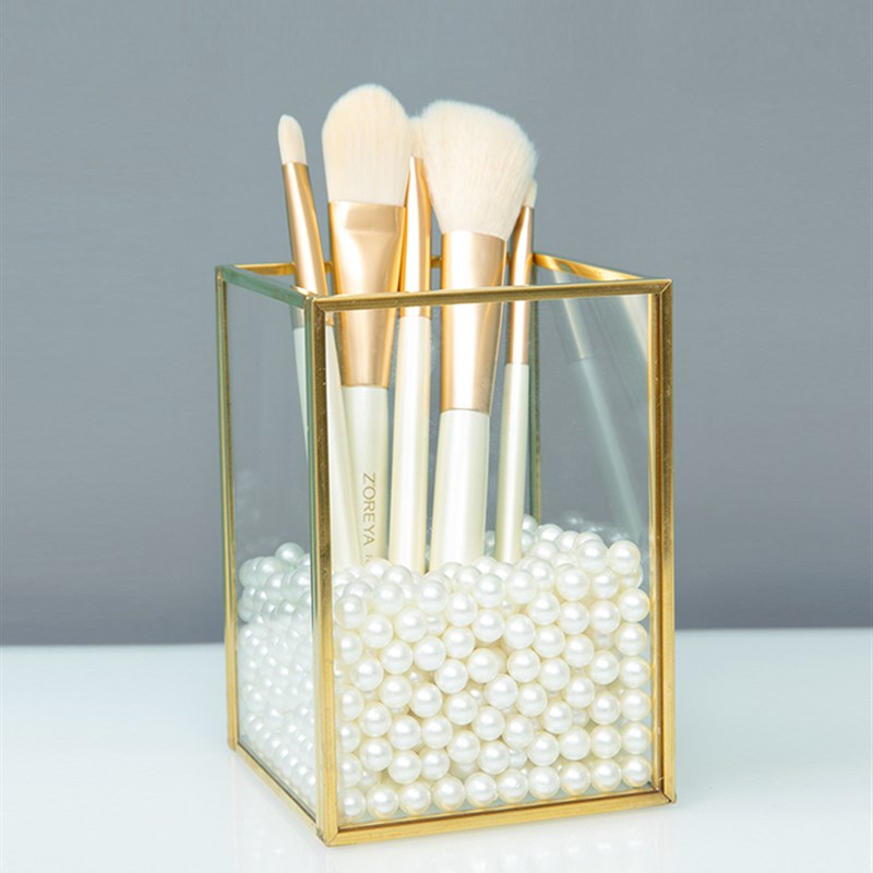 轻奢化桶透明玻璃收纳笔筒宿舍桌面刷子刷具品收纳盒