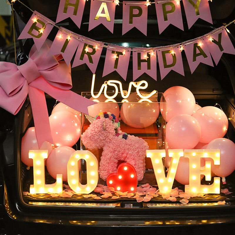 汽车后备箱惊喜浪漫表白求婚气球后备箱表白女孩装饰场景