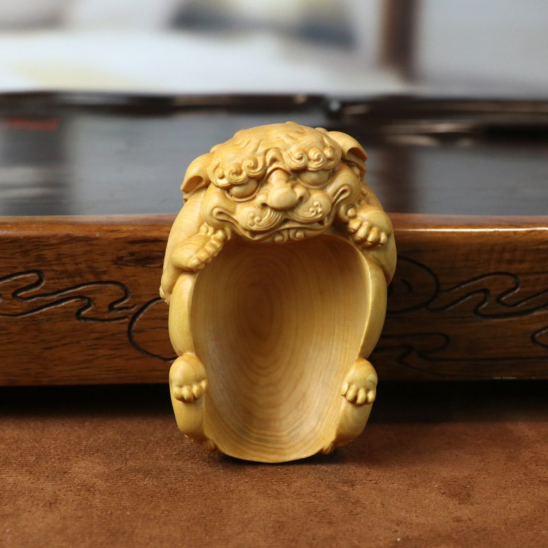 小叶黄杨木雕貔貅茶勺茶匙手把件文玩手工木质雕刻茶室小摆件