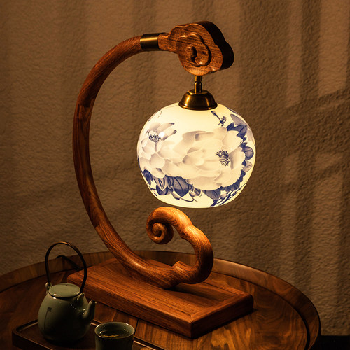 新中式红木客厅复古书房实木卧室结婚床头灯温馨婚房桌灯