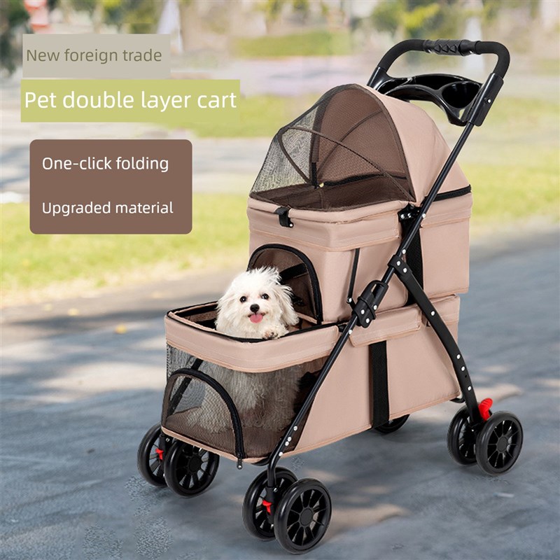 双层宠物推车,一键折叠猫推车,户外狗推车,小型狗宠物推车,轻型