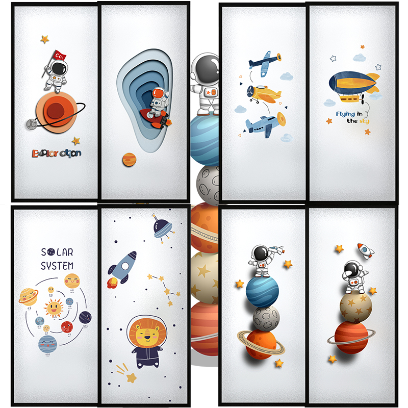 卫生间推拉门玻璃贴纸防窥透光不透人浴室无胶宇航员磨砂遮挡