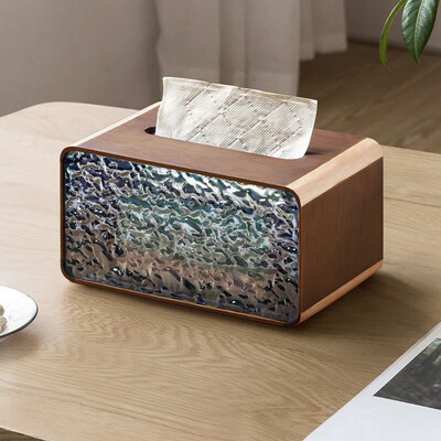 客厅纸巾盒茶几高体轻奢抽纸盒酒店创意亚克力实木一端收式纳盒