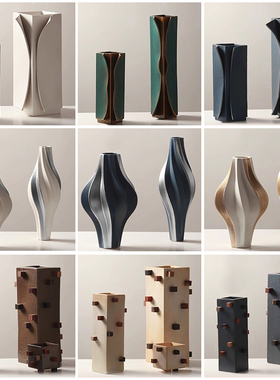 简约现创意几何陶墅摆件样摆间日式客厅酒店别瓷插花器装饰板放