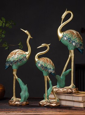 东南亚风树脂仙鹤摆件样板房软装客厅玄关电视柜博古架装饰品