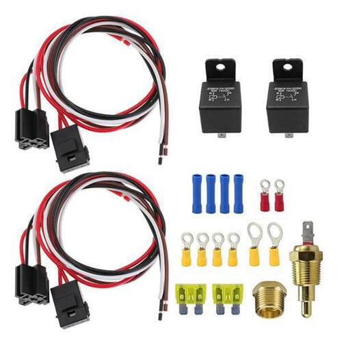 双电动冷却风扇继电器套件散热恒温器套件12V40A汽车继电器线束