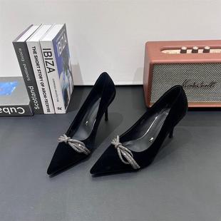 一代佳人浅口细跟高跟鞋女2026春新款百搭法式少女水钻浅口单鞋潮