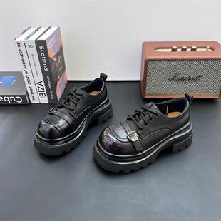 欧货厚底英伦风小皮鞋女2026春季新款百搭系带复古jk圆头乐福单鞋