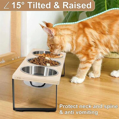 Heightened cat food bowl, water bowl, iron frame, three-slot
