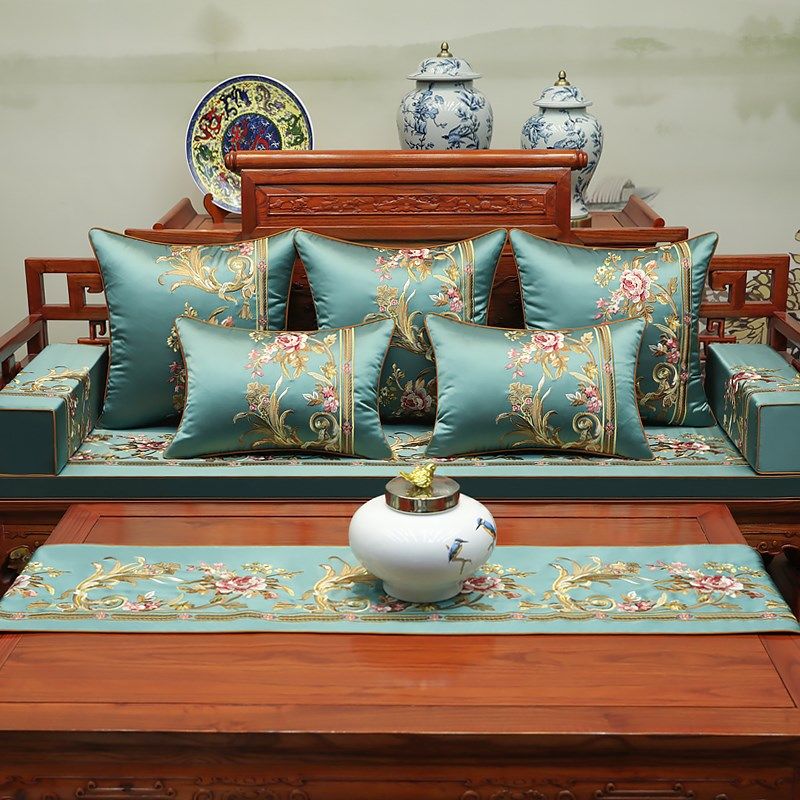 中式实木沙发垫带靠背新古典家具座椅垫靠垫红木罗汉床垫子五件