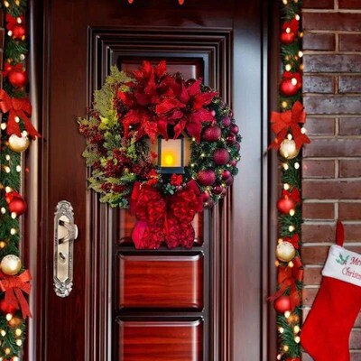 30cm Christmas Wreath With Lantern Front Door Garland With L