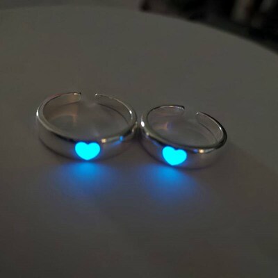 Couples Rings Luminous Love Heart Adjustable Finger Ring Glo