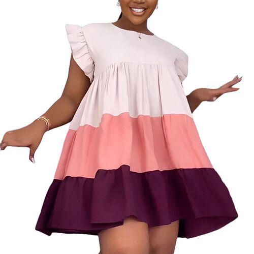 Szkzk Color Block Ruffle Short Prom Ruched Dress Patchwork