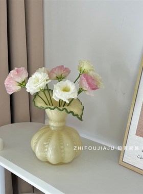 Vintge中古芬顿花瓣花瓶摆件客厅插花瓶法式浪漫水养花器高级感