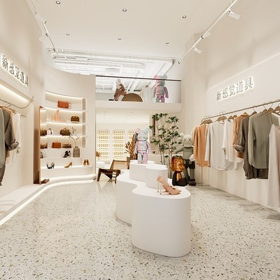 橱窗装饰现代极简服装店鞋包展示台S形M型陈列架鲜花店曲线流水台