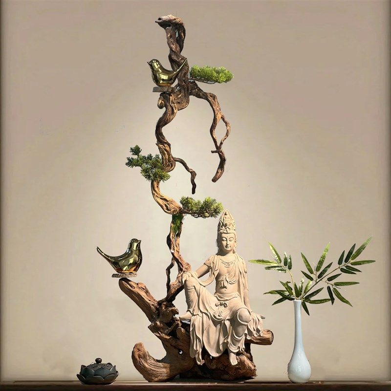新中式枯木天然实木根雕观音摆件玄关茶室家居装饰,家居饰品,桌面摆件,淘宝优惠券,粉丝福利购,淘宝优惠卷