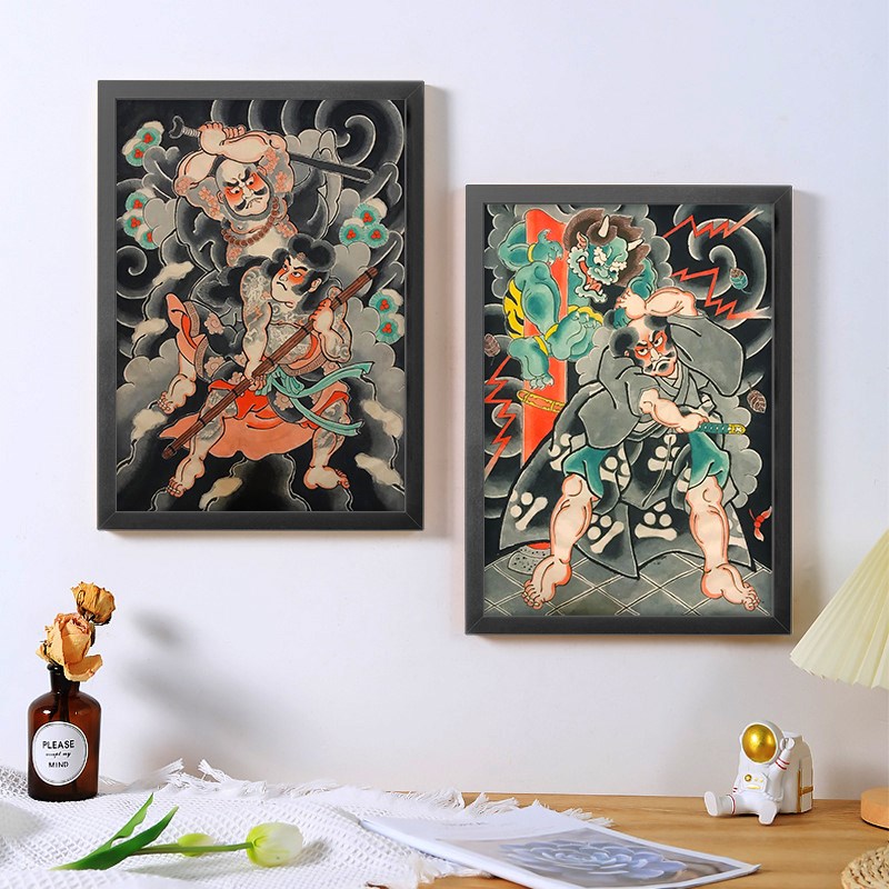 海报框画装饰画日式水浒传刺青店杀背景墙壁挂画