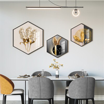 轻奢创意餐厅装饰画六边形现代简约客厅饭厅墙面挂画餐桌壁画
