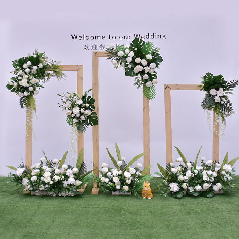 户外婚礼拱门三角形花架绢花门装饰布置方形木架婚庆背景森系道具