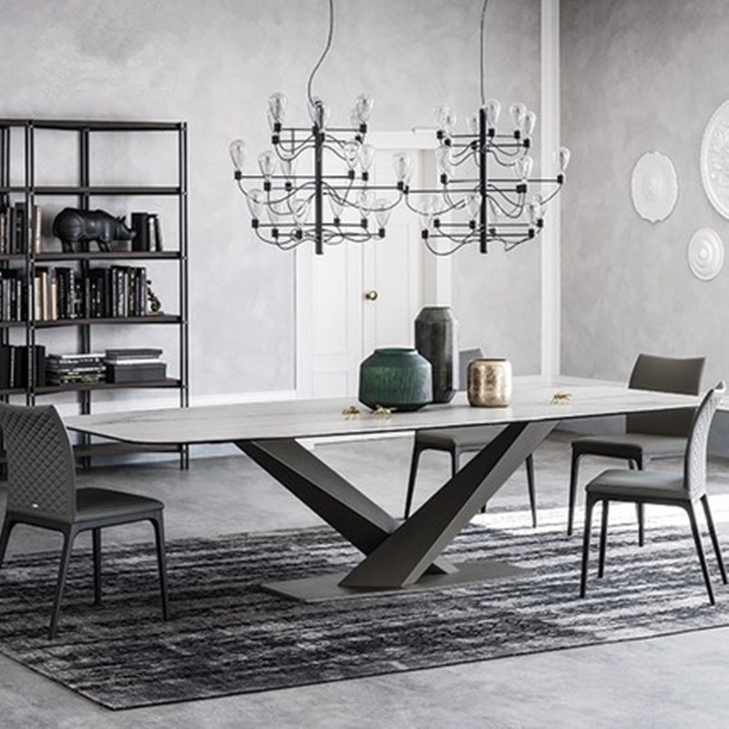 北欧大理石轻奢创意餐桌简约办公桌家用吃饭桌椅组合洽谈会议桌子