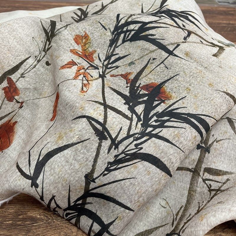 布久以逅42支苎麻染墨印花面料半身裙袍子汉服连衣裙布料新  墨竹,居家布艺,海绵垫/布料/面料/手工diy,淘宝优惠券,粉丝福利购,淘宝优惠卷