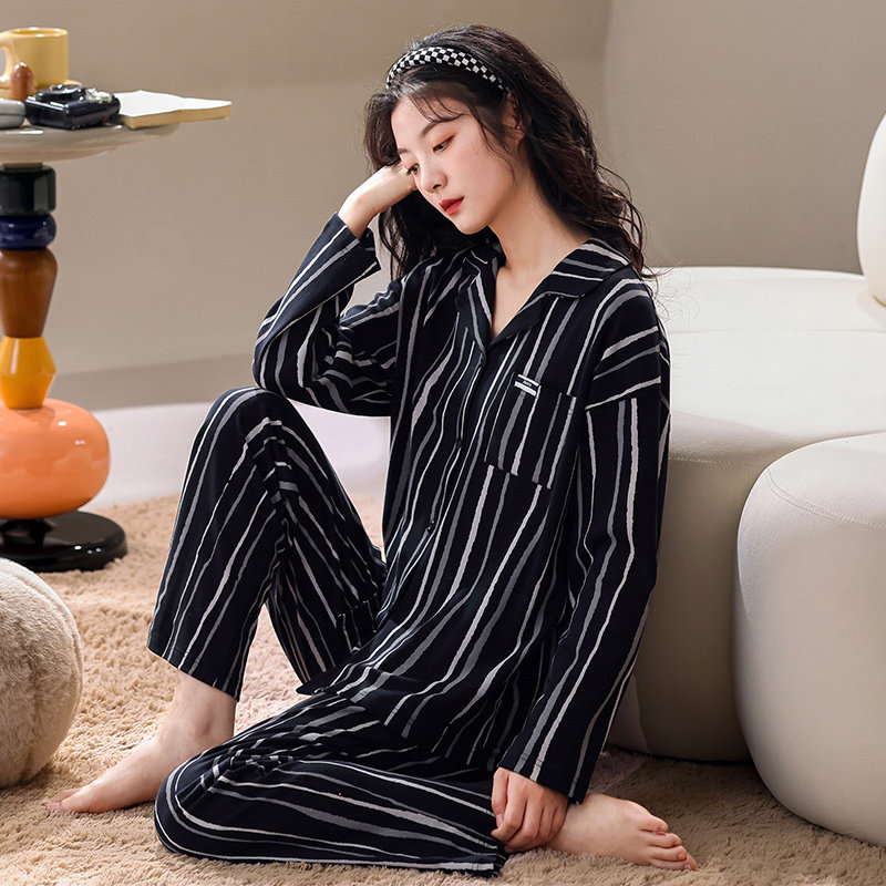 睡衣女士春秋季纯棉长袖家居服条纹高级感薄款秋冬款冬季大码套装,女士内衣/男士内衣/家居服,睡衣/家居服套装,淘宝优惠券,粉丝福利购,淘宝优惠卷