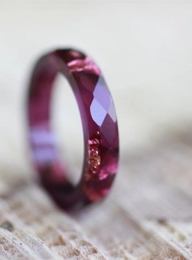 狮心兔 手工制作 尾戒指 深紫红戒指 金箔女戒 大码树脂刻面戒指