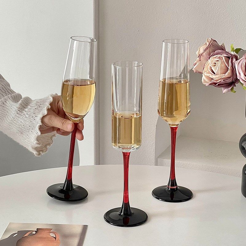 欧式红杆香槟杯家用高级感创意水晶玻璃红酒杯高脚杯一对起泡酒杯,餐饮具,甜酒/香槟杯,淘宝优惠券,粉丝福利购,淘宝优惠卷