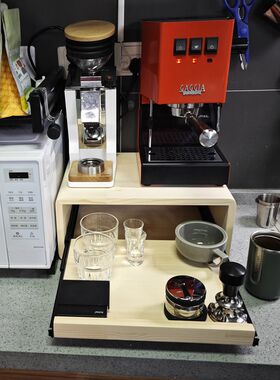 定制咖啡机置物架厨房用品搁架电饭煲微波炉架子抽拉滑板抽屉实木