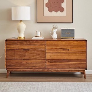 全实木简约六斗柜乌金木斗柜收纳储物客厅卧室两用床尾柜靠墙柜