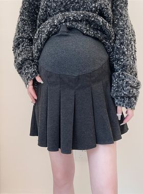 孕妇半身裙春秋托腹a字裙小个子秋冬季短裙百褶裙裤裙孕妇装冬