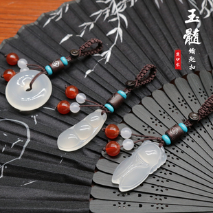 玉髓汽车钥匙扣挂件四季豆玉钥匙挂饰可爱玉蝉小巧男女平安扣包邮