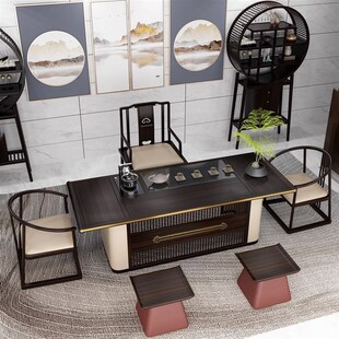 轻奢新中式乌金木茶桌椅组合现代简约茶馆茶室办公室会客接待茶几