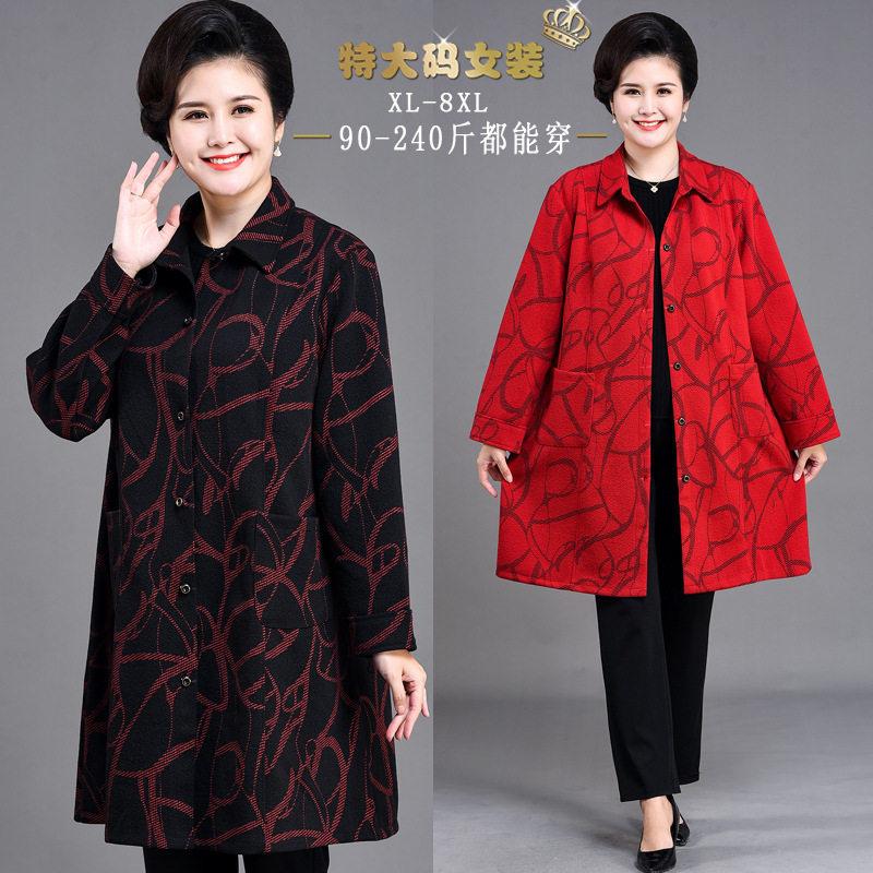 加肥加大妈妈秋装长款风衣胖太太大码女装洋气外套220斤中老年人