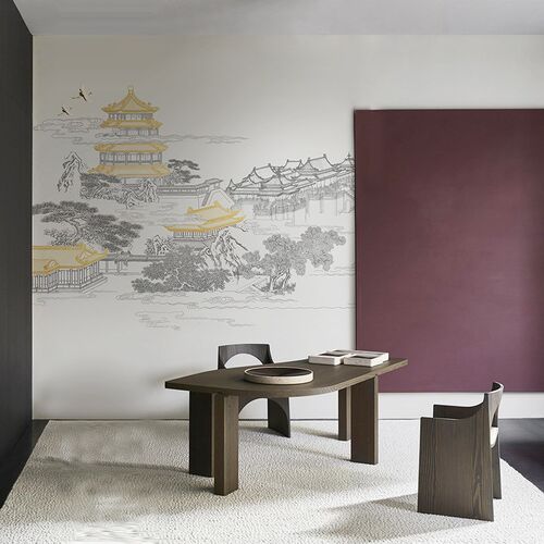 3d中式阁楼仙鹤客厅书房电视背景墙纸墙布大厅民宿壁布壁画定制