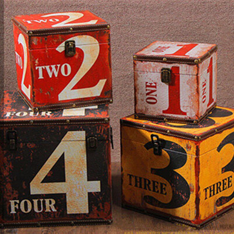复古套装收纳木箱子数字正方形乡村橱窗摆件摄影楼美式拍摄皮箱子