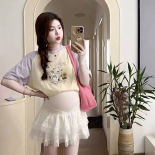 超仙孕妇半身裙夏季时尚外穿短裙夏天蕾丝花边蛋糕裙A字裙小白裙